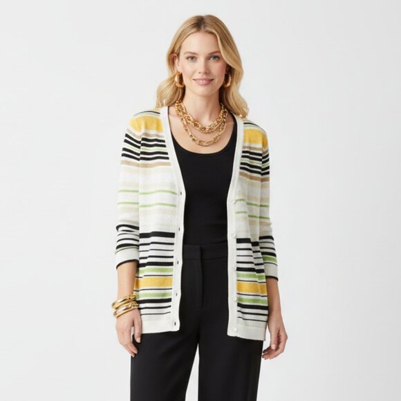 Jones NY Striped Linen Blend Twinset Cardigan & Tank Top Set NEW S - Picture 7 of 7